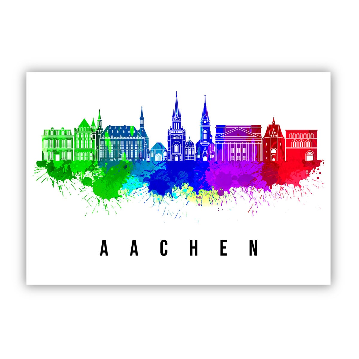 Aachen Germany Poster, Skyline poster cityscape poster, Germany Landmark City Illustration poster, Home wall art, Office wall art, Germany