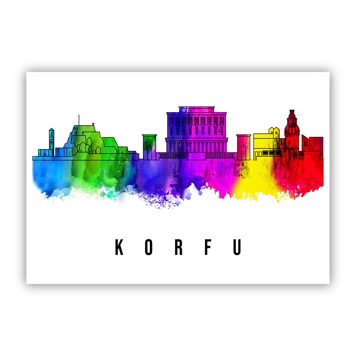 Corfu Greece Poster, Skyline poster cityscape poster, Greece Landmark City Illustration poster, Home wall art, Office wall art, Greece art