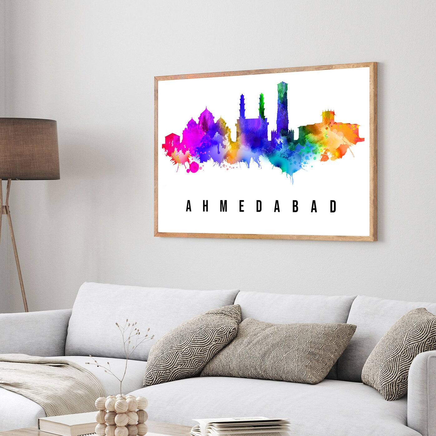 Ahmedabad India Poster, Skyline poster cityscape poster, India Landmark City Illustration poster, Home wall art, Office wall art