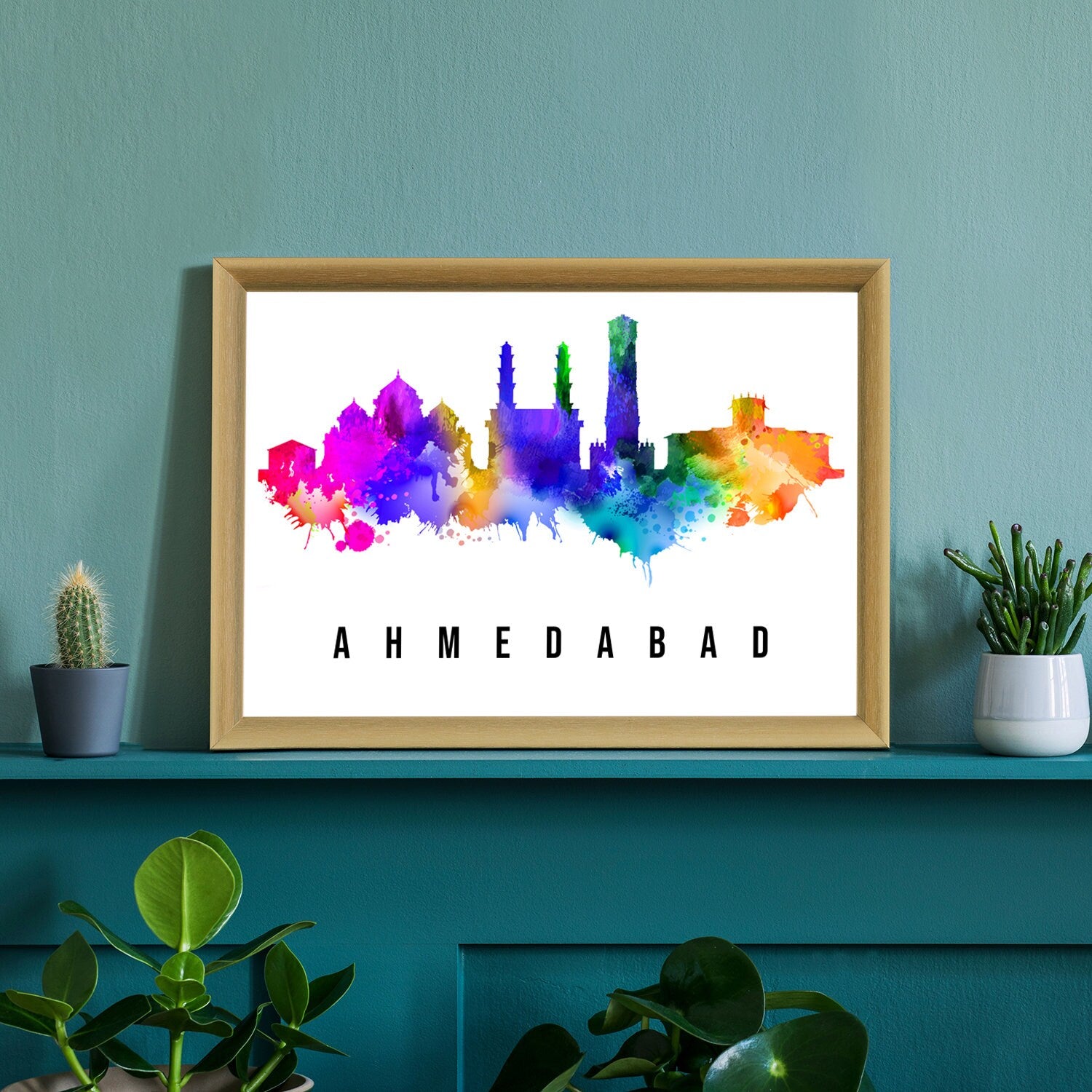 Ahmedabad India Poster, Skyline poster cityscape poster, India Landmark City Illustration poster, Home wall art, Office wall art