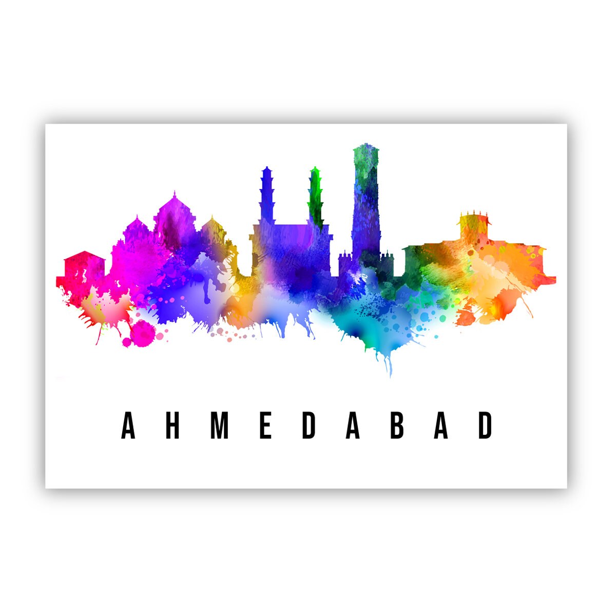 Ahmedabad India Poster, Skyline poster cityscape poster, India Landmark City Illustration poster, Home wall art, Office wall art