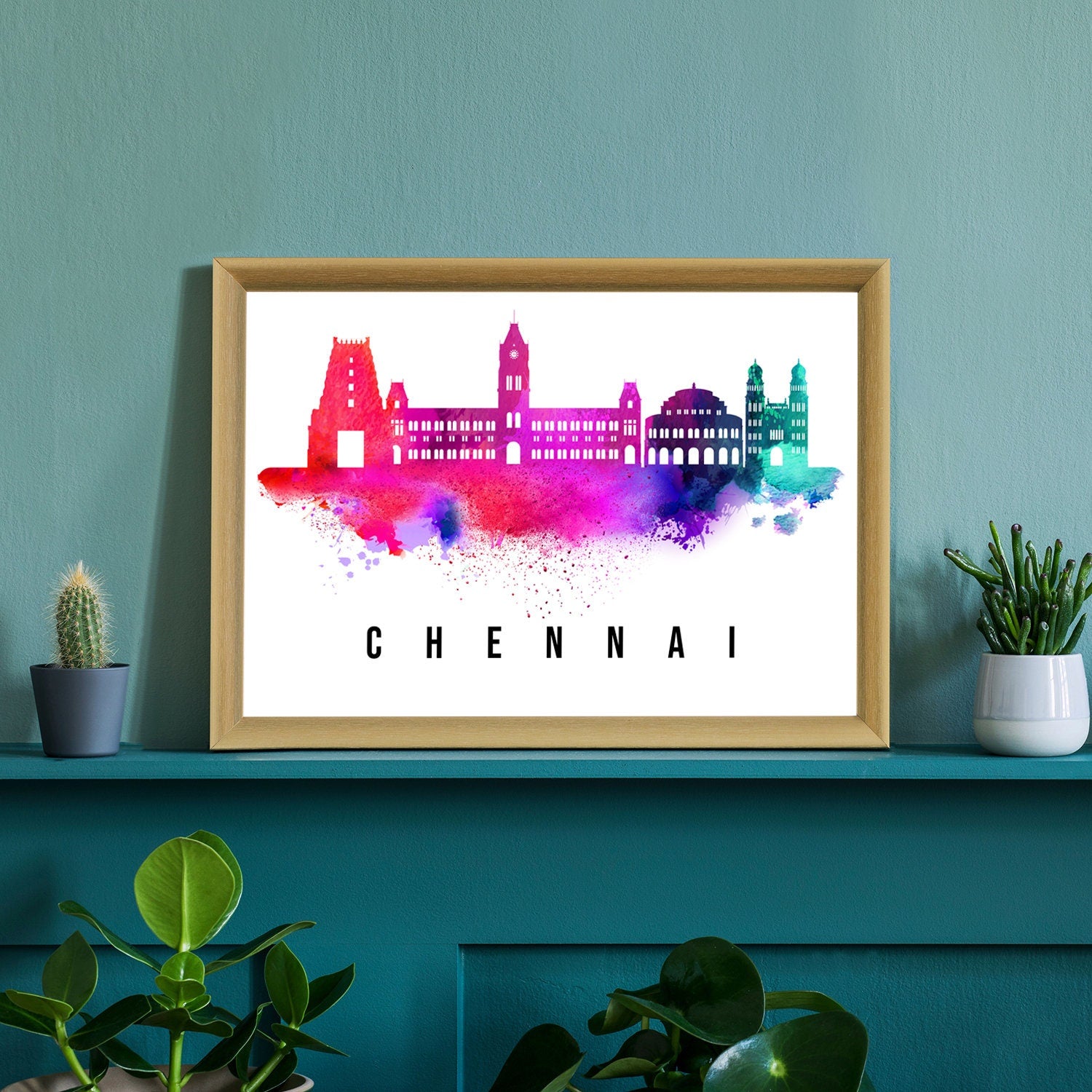 Chennai India Poster, Skyline poster cityscape poster, India Landmark City Illustration poster, Home wall art, Office wall art, India art