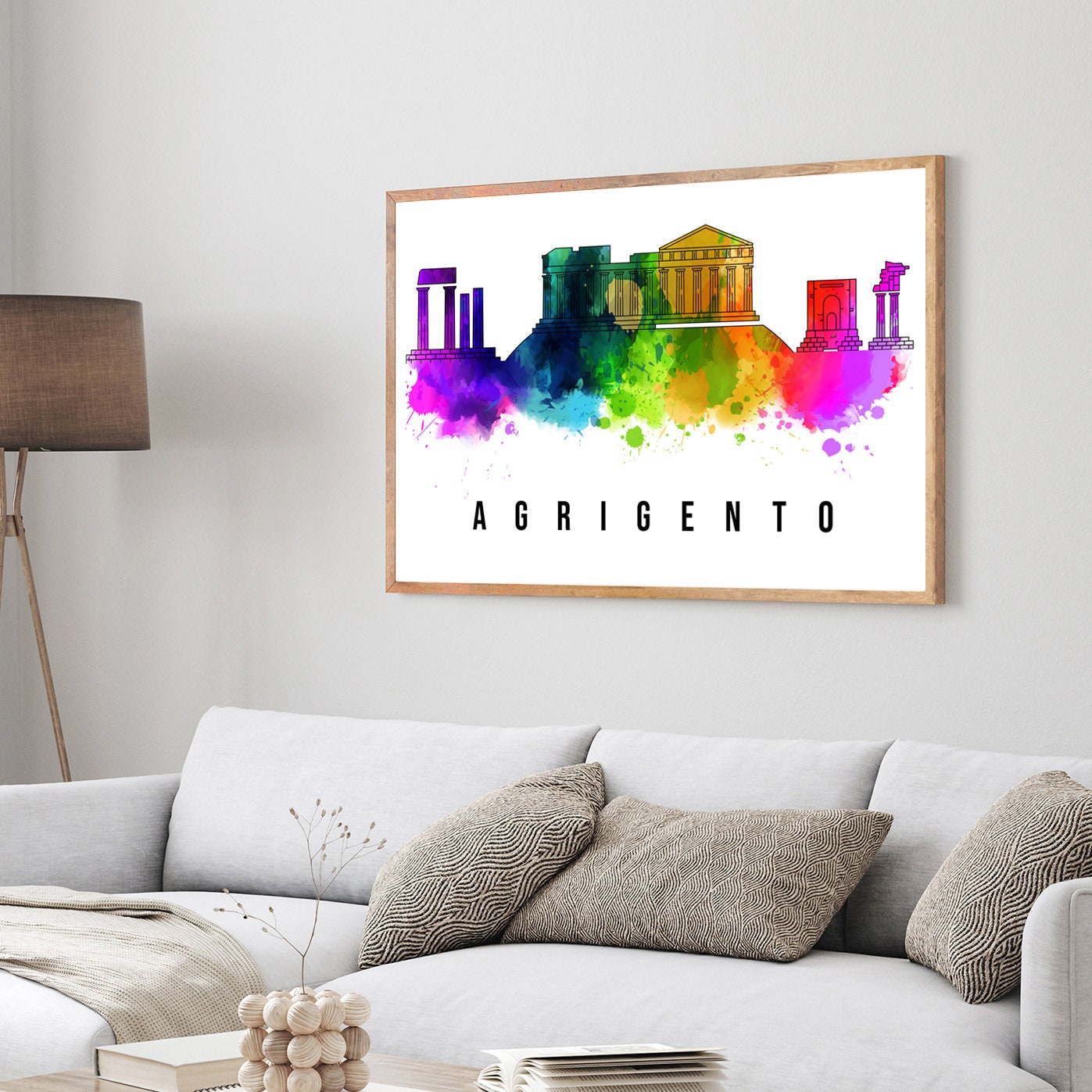 Agrigento Italy Poster, Skyline poster cityscape poster, Italy Landmark City Illustration poster, Home wall art, Office wall art, Italy