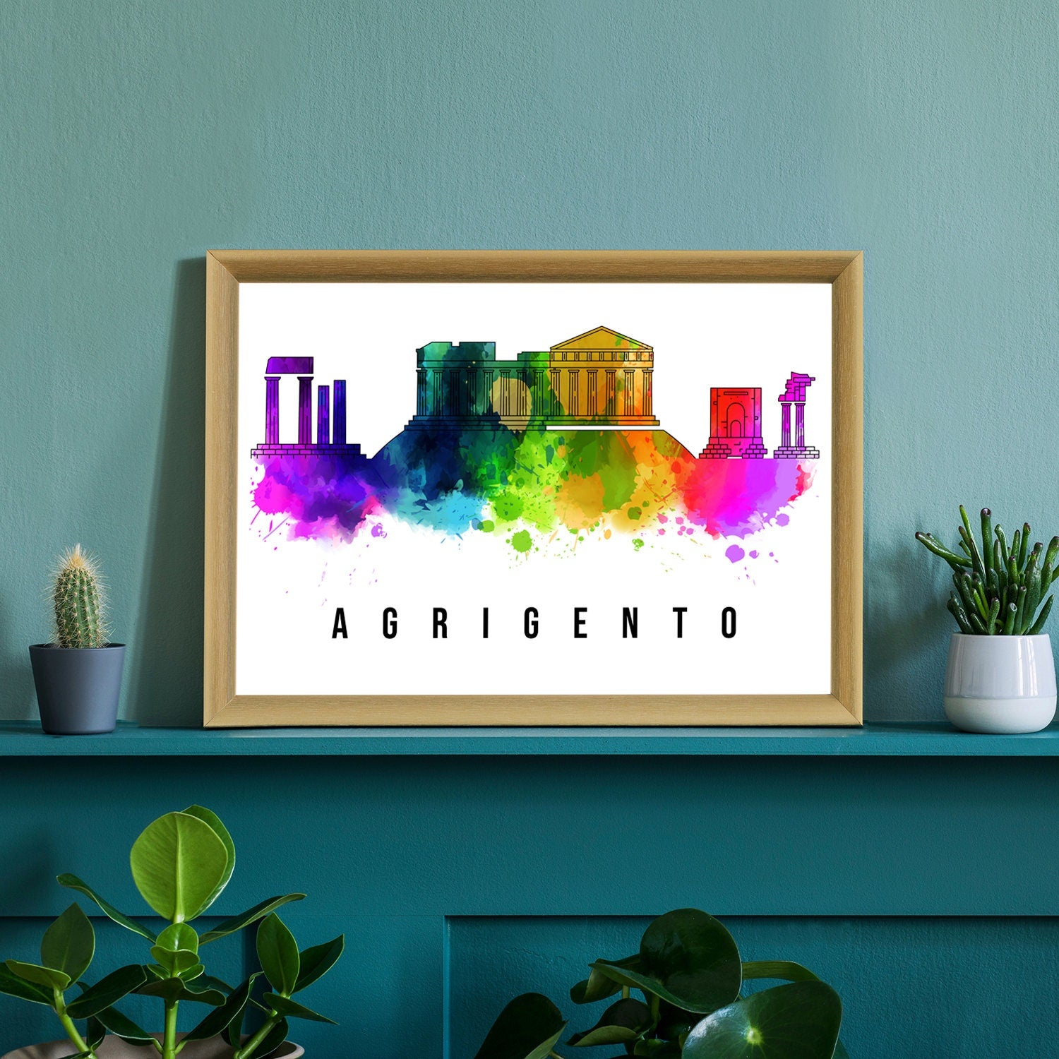 Agrigento Italy Poster, Skyline poster cityscape poster, Italy Landmark City Illustration poster, Home wall art, Office wall art, Italy