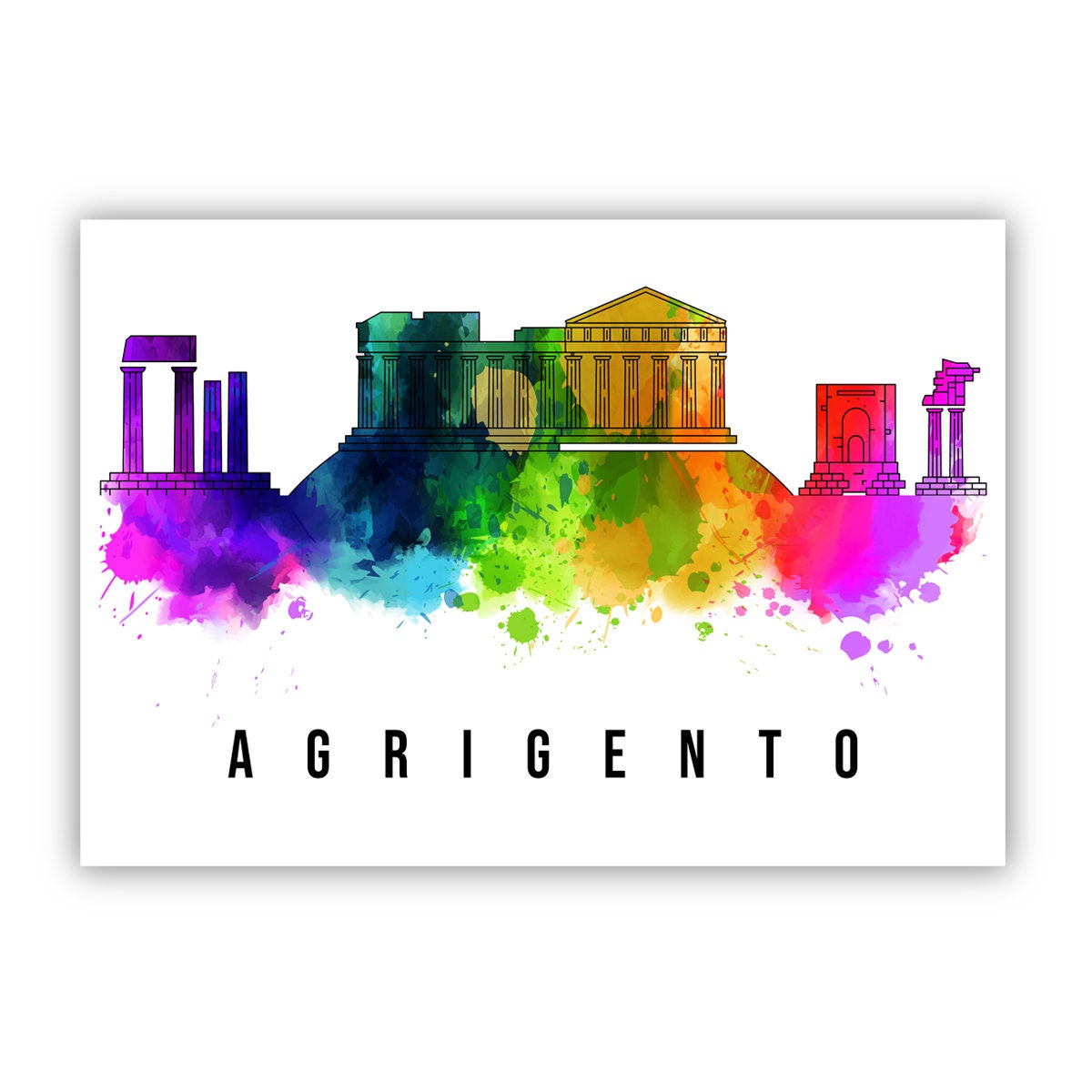 Agrigento Italy Poster, Skyline poster cityscape poster, Italy Landmark City Illustration poster, Home wall art, Office wall art, Italy