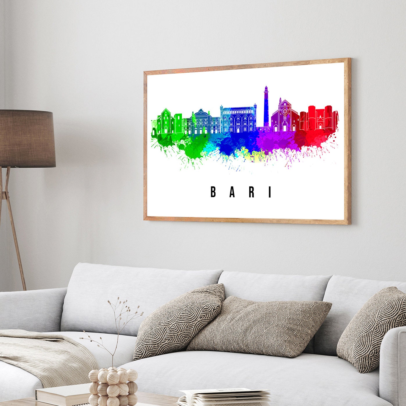 Bari Italy Poster, Skyline poster cityscape poster, Italy Landmark City Illustration poster, Home wall art, Office wall art, Italy