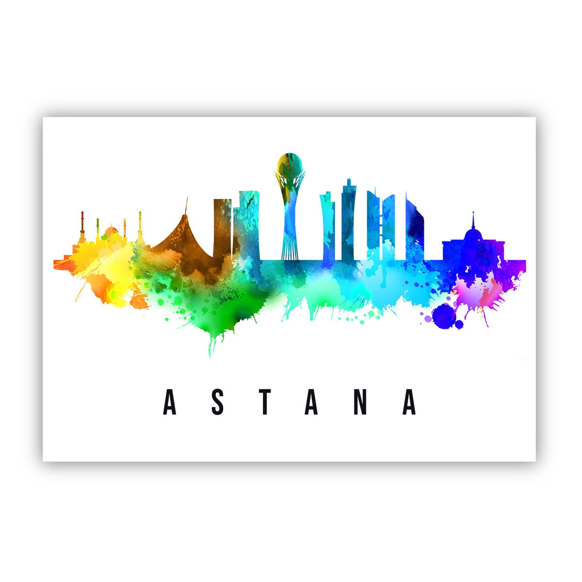 Astana Kazakhstan Poster, Skyline poster cityscape poster, Kazakhstan Landmark City Illustration poster, Home wall art, Office wall art