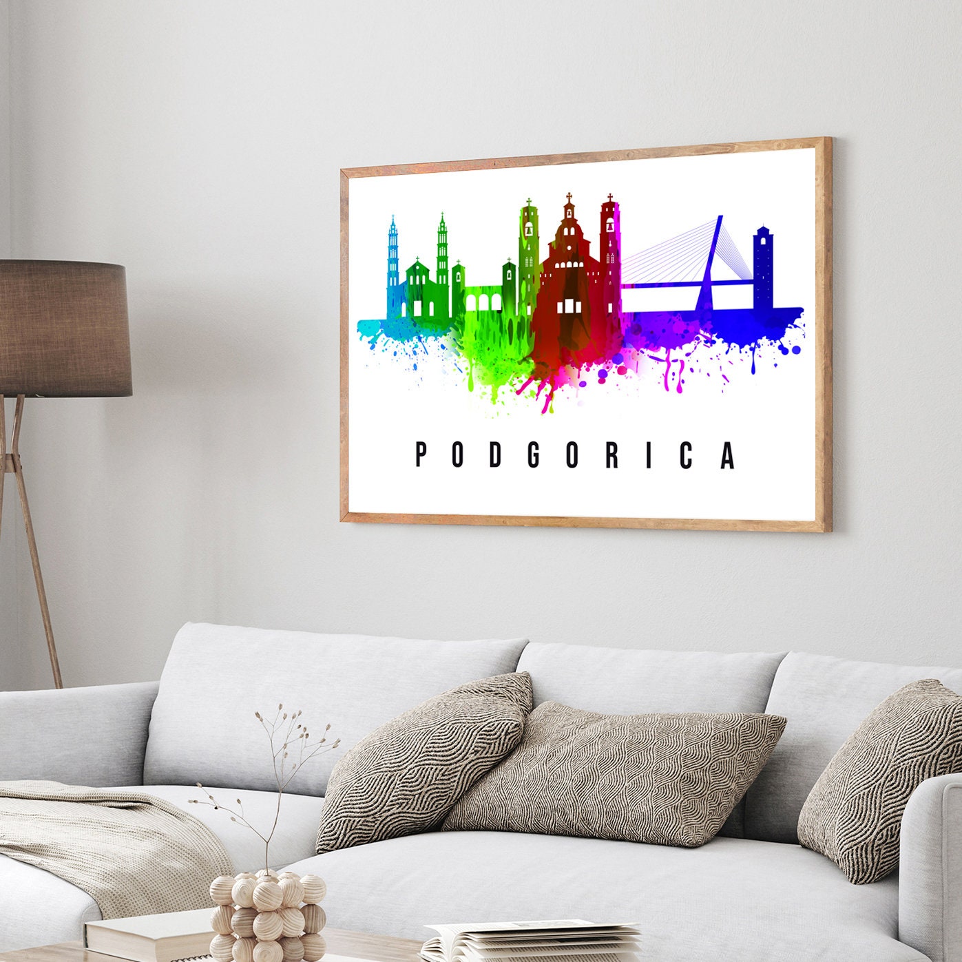 Podgorica Montenegro Poster, Skyline poster cityscape poster, Montenegro Landmark City Illustration poster, Home wall art, Office wall art