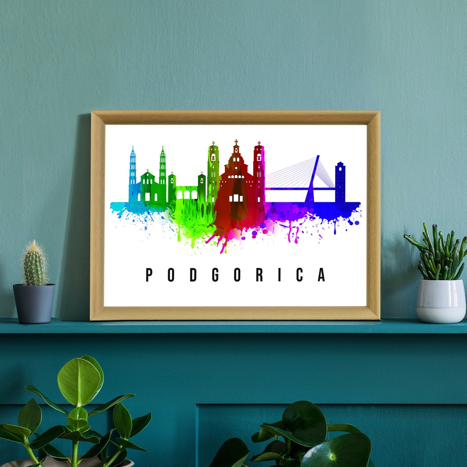 Podgorica Montenegro Poster, Skyline poster cityscape poster, Montenegro Landmark City Illustration poster, Home wall art, Office wall art