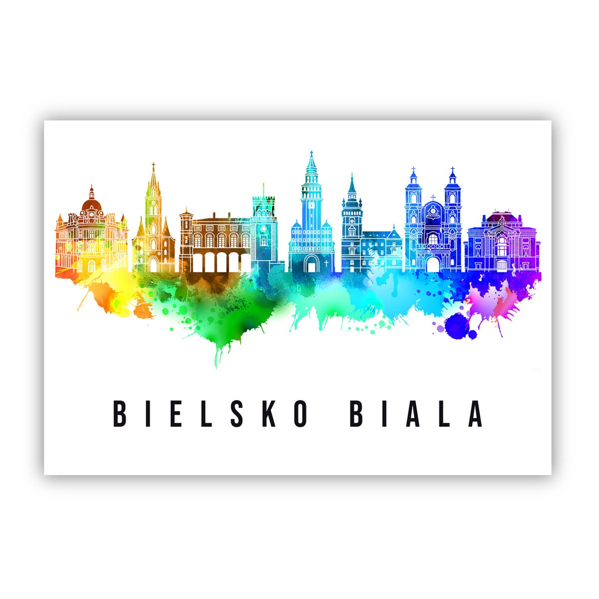 Bielsko Biala Poland Poster, Skyline poster cityscape poster, Poland Landmark City Illustration poster, Home wall art, Office wall art