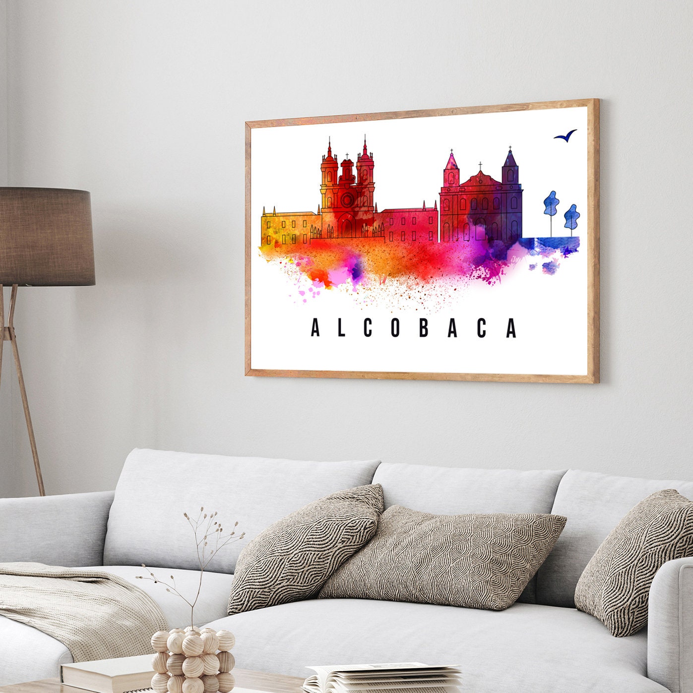 Alcobaca Portugal Poster, Skyline poster cityscape poster, Portugal Landmark City Illustration poster, Home wall art, Office wall art