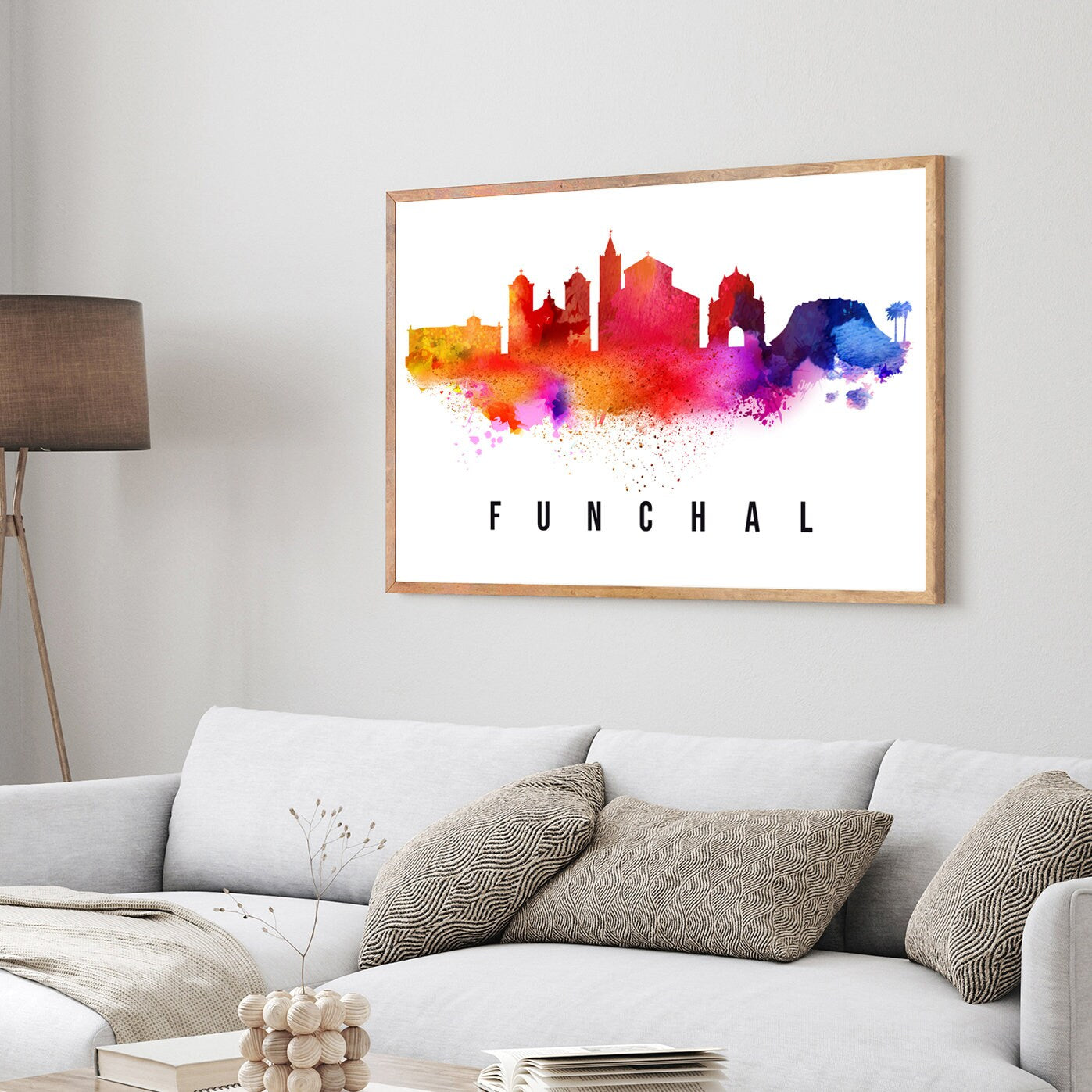 Funchal Portugal Poster, Skyline poster cityscape poster, Portugal Landmark City Illustration poster, Home wall art, Office wall art