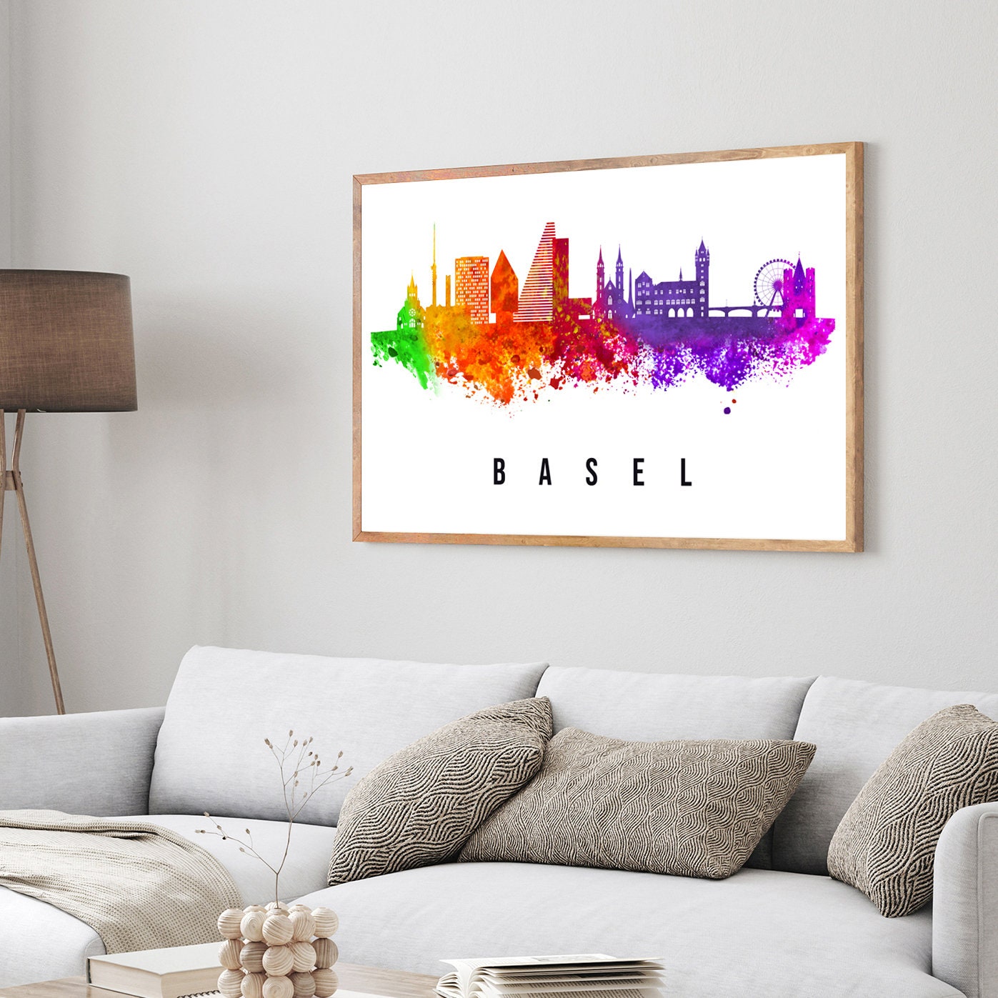 Basel Switzerland Poster, Skyline cityscape poster, Basel Switzerland Landmark City Illustration poster, Home wall art, Office wall art