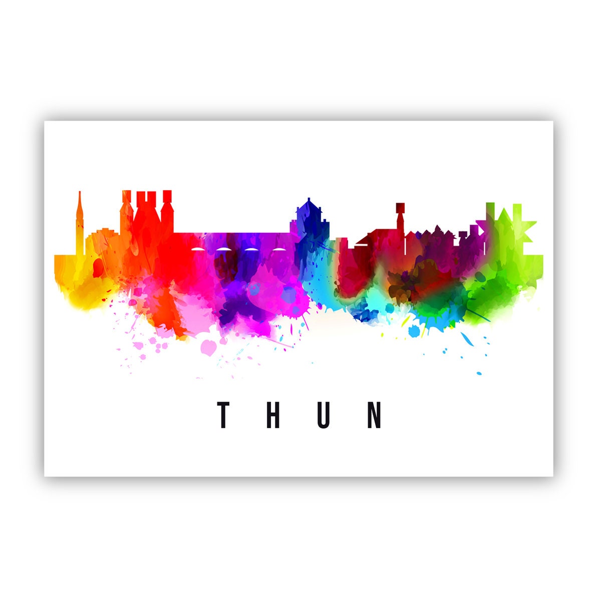 Thun Switzerland Poster, Skyline cityscape poster, Switzerland Landmark City Illustration poster, Home wall art, Office wall art