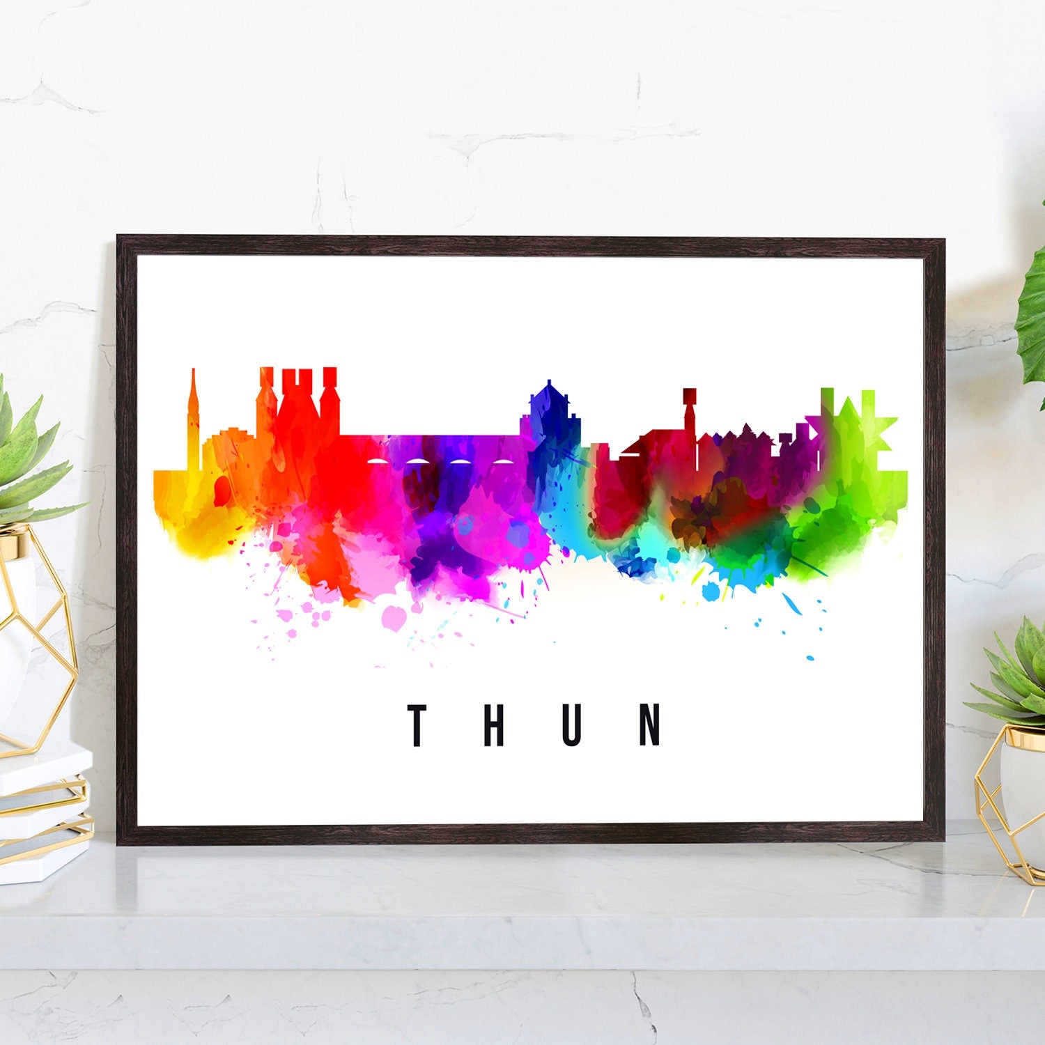 Thun Switzerland Poster, Skyline cityscape poster, Switzerland Landmark City Illustration poster, Home wall art, Office wall art