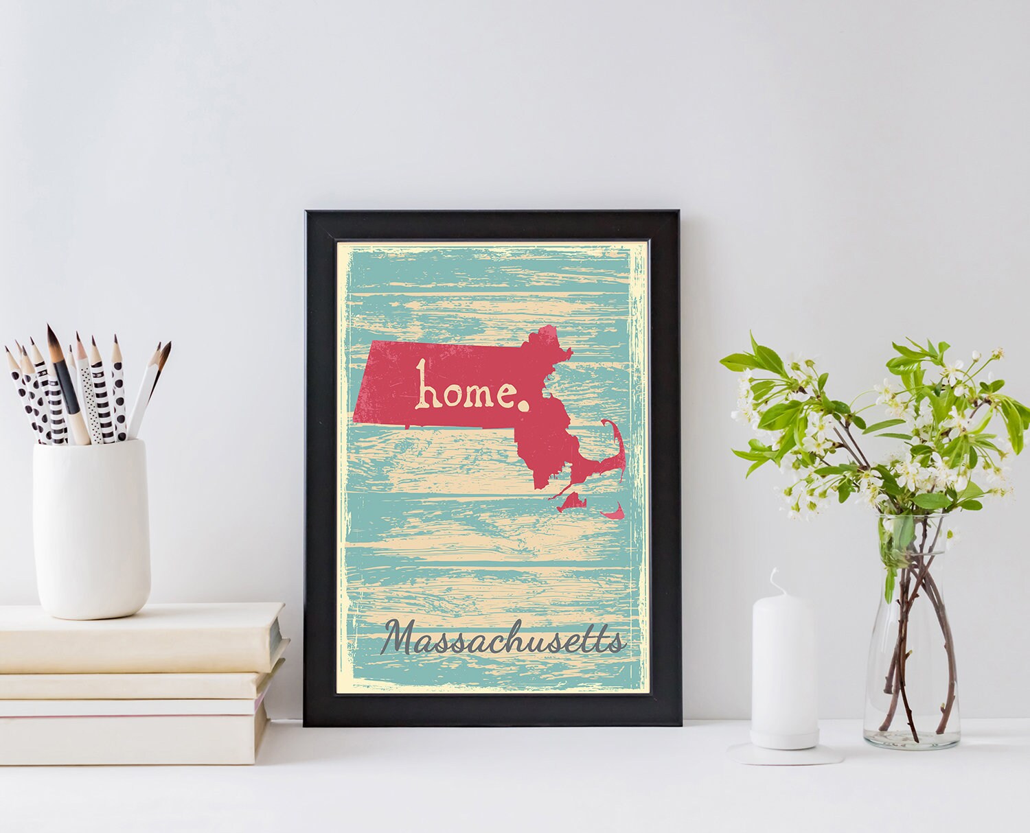 Retro Style Travel Poster, Massachusetts Vintage State Poster Printing, Home Wall Art, Office Wall  Decor, Poster Prints, Massachusetts Map