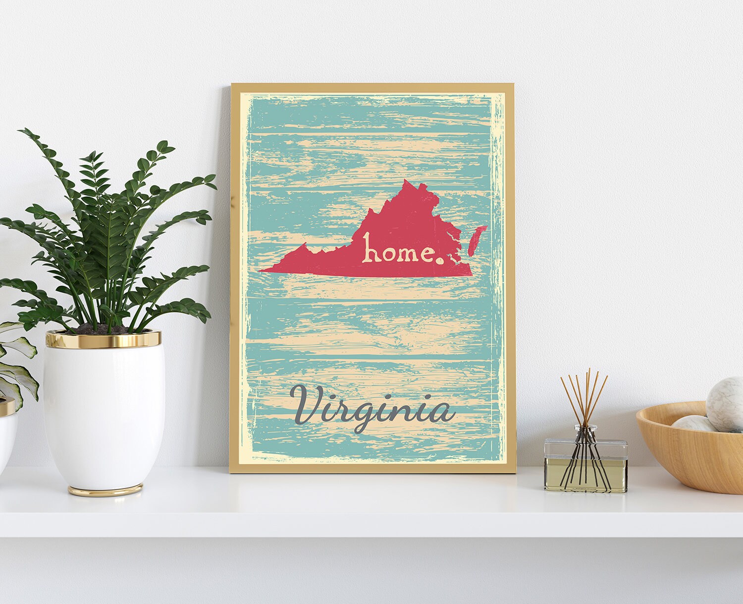 Retro style travel poster, Virginia vintage state travel poster printing, Home wall art, Office wall  decoration, Poster Print, Virginia Map