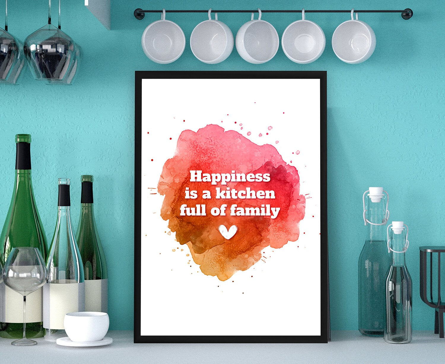 Happiness is a Kitchen full of FAMILY, Kitchen Quote, Family Quote, Kitchen wall art,Kitchen wall decor, Kitchen print, Living room wall art