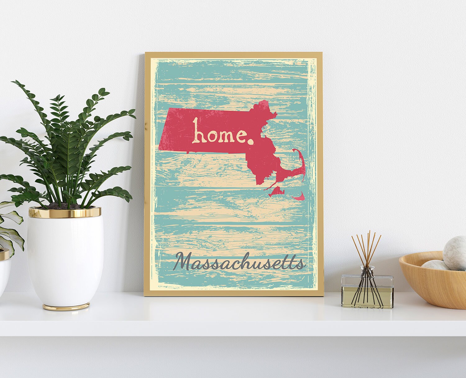 Retro Style Travel Poster, Massachusetts Vintage State Poster Printing, Home Wall Art, Office Wall  Decor, Poster Prints, Massachusetts Map