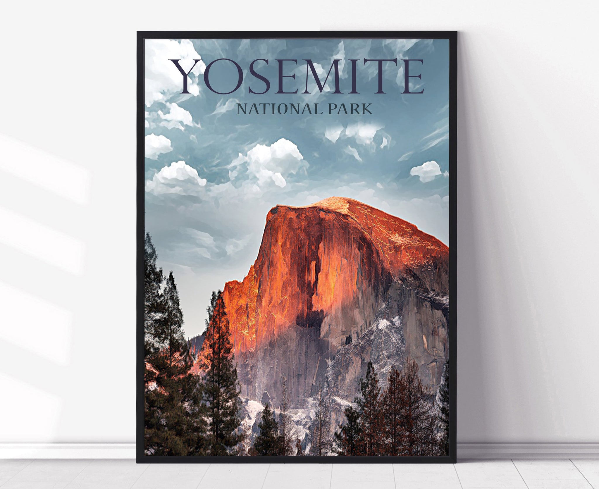 Yosemite National Park, California, Yosemite Falls, Travel Poster, Yosemite National Park map, Yosemite National Park Retro Travel Poster