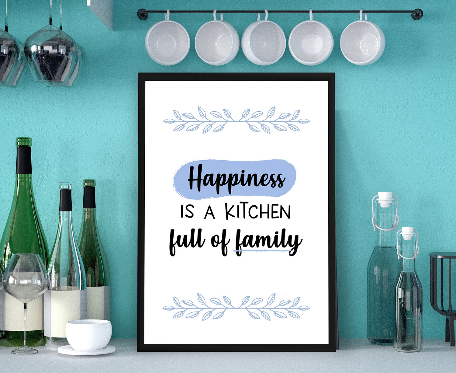 Happiness is a Kitchen full of FAMILY, Kitchen Quote,Family Quote, Kitchen wall art, Kitchen wall decor, Kitchen poster,Living room wall art
