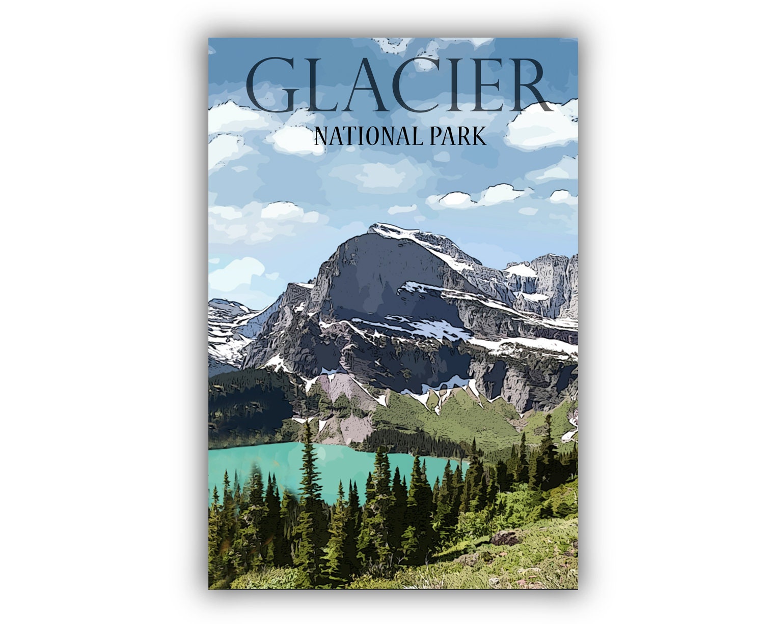 Vintage Glacier National Park Travel Poster, Glacier National Park Print, Mountain Scene, Retro Montana Travel Poster, Retro Travel Poster,