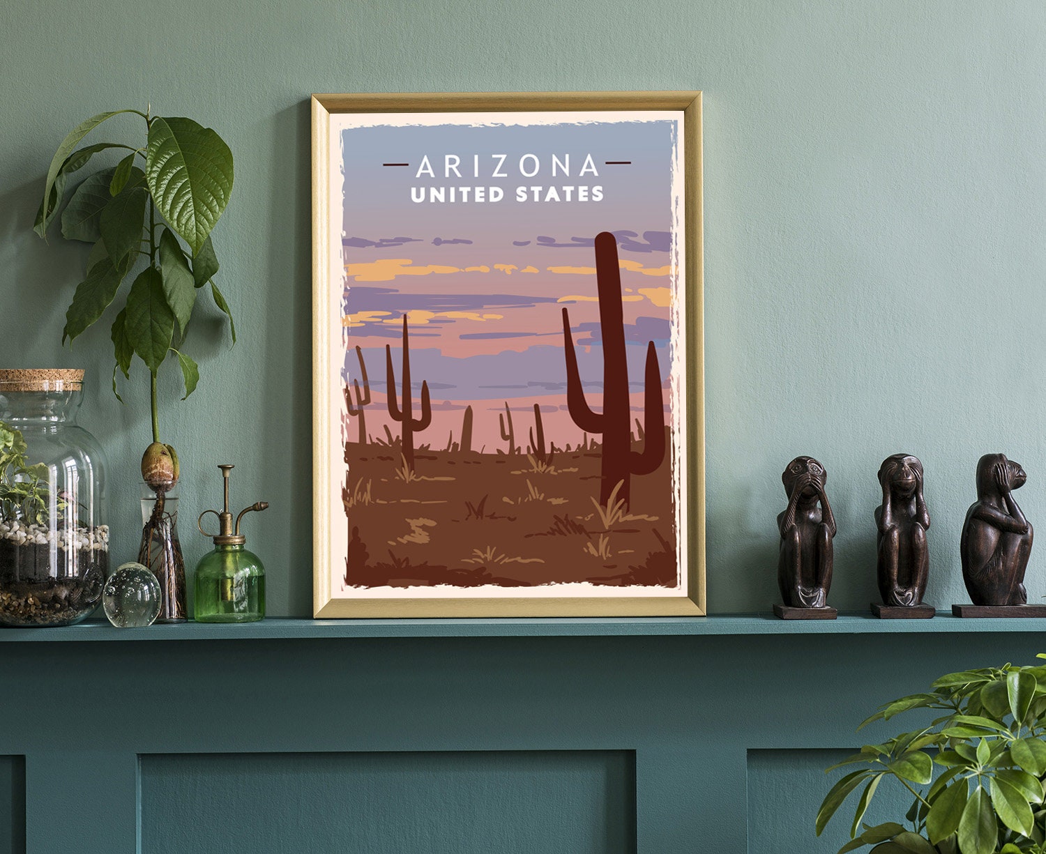 Retro Travel Poster, Arizona Vintage State Poster Print, Home Wall Art, Office Wall Decoration, Poster Prints, Arizona State Map Poster