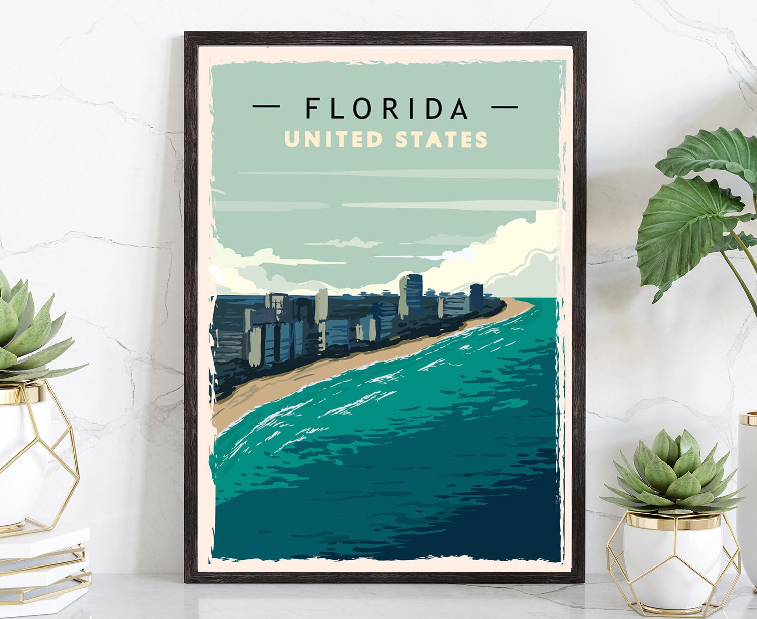 Retro Style Travel Poster, Florida Vintage Rustic Poster Print, Home Wall Art, Office Wall Decor, Poster Prints, Florida, State Map Poster