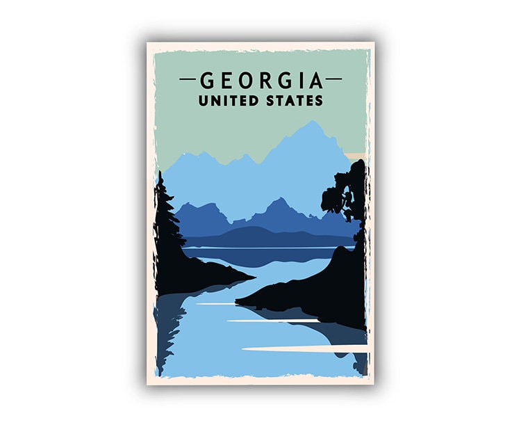 Retro Style Travel Poster, Georgia Vintage Rustic Poster Print, Home Wall Art, Office Wall Decor, Poster Prints, Georgia, State Map Poster