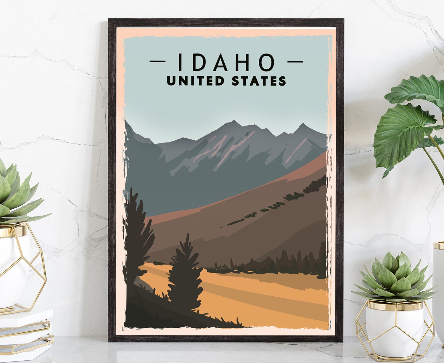 Retro Style Travel Poster, Idaho Vintage Rustic Poster Print, Home Wall Art, Office Wall Decor, Posters Prints, Idaho, State Map Poster, Map