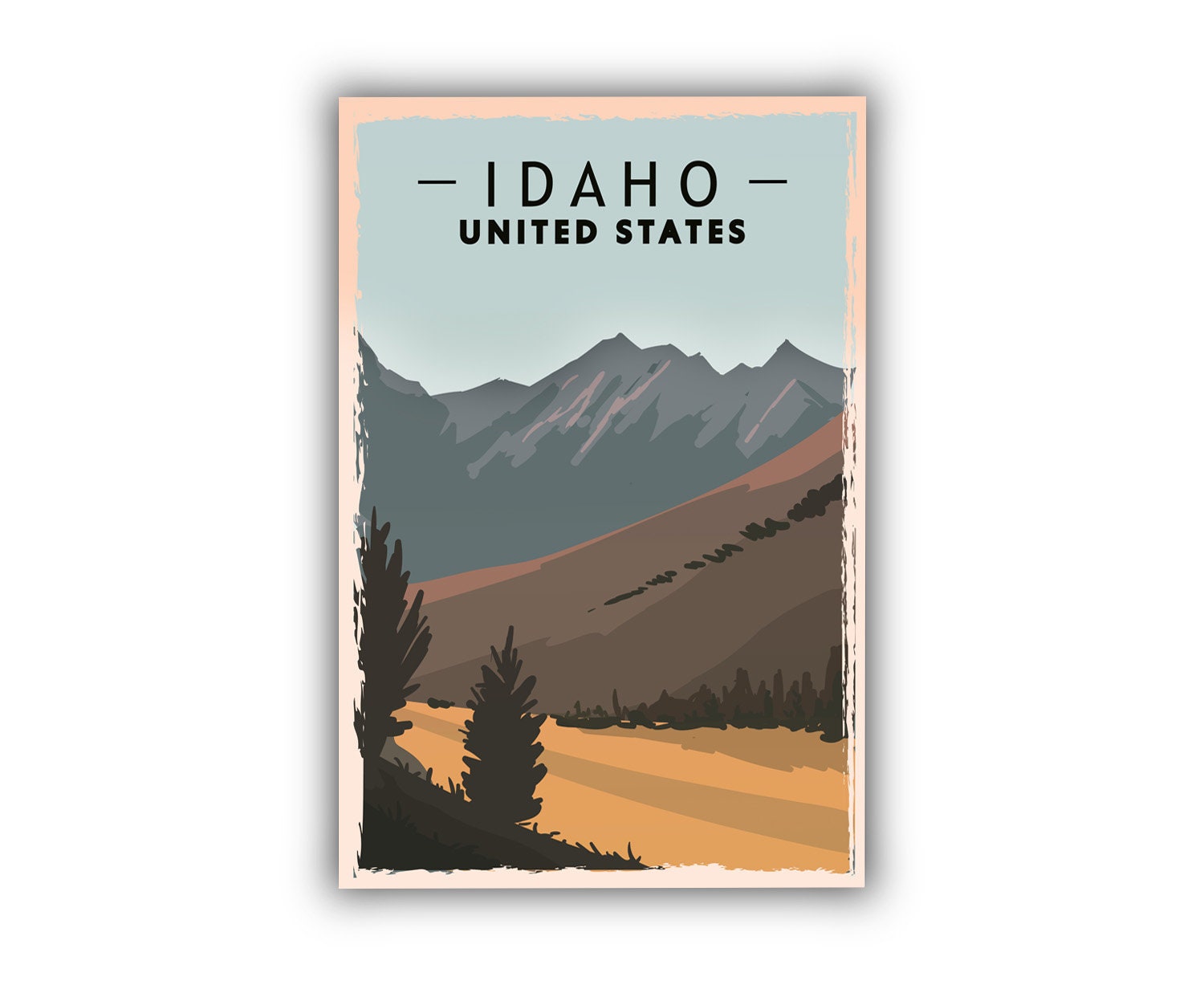 Retro Style Travel Poster, Idaho Vintage Rustic Poster Print, Home Wall Art, Office Wall Decor, Posters Prints, Idaho, State Map Poster, Map