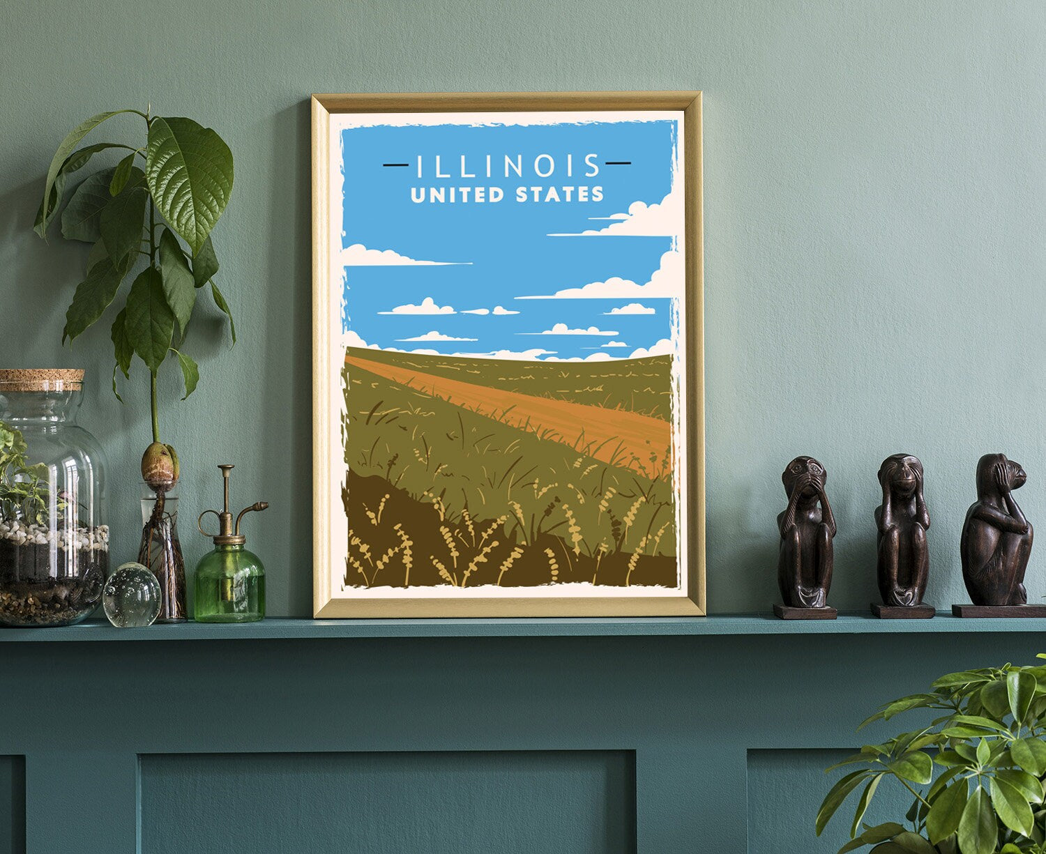 Illinois Vintage Rustic Poster Print, Retro Style Travel Poster
