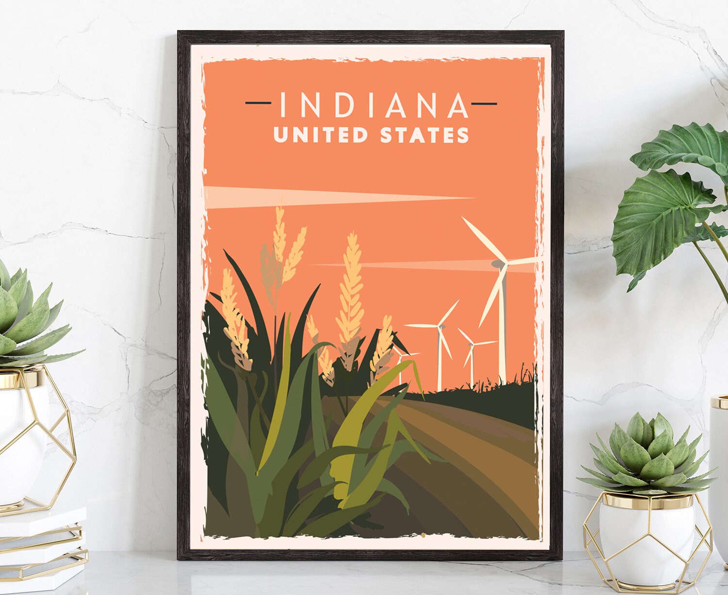 Indiana Vintage Rustic Poster Print, Retro Style Travel Poster