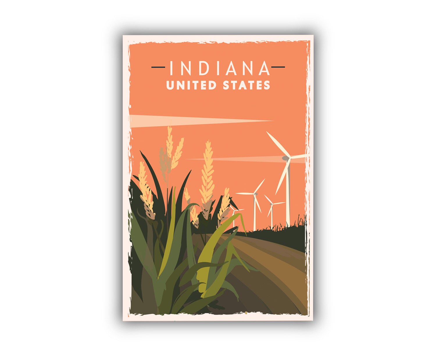 Retro Style Travel Poster, Indiana Vintage Rustic Poster Print, Home Wall Art, Office Wall Decor, Poster Prints, Indiana, State Map Poster
