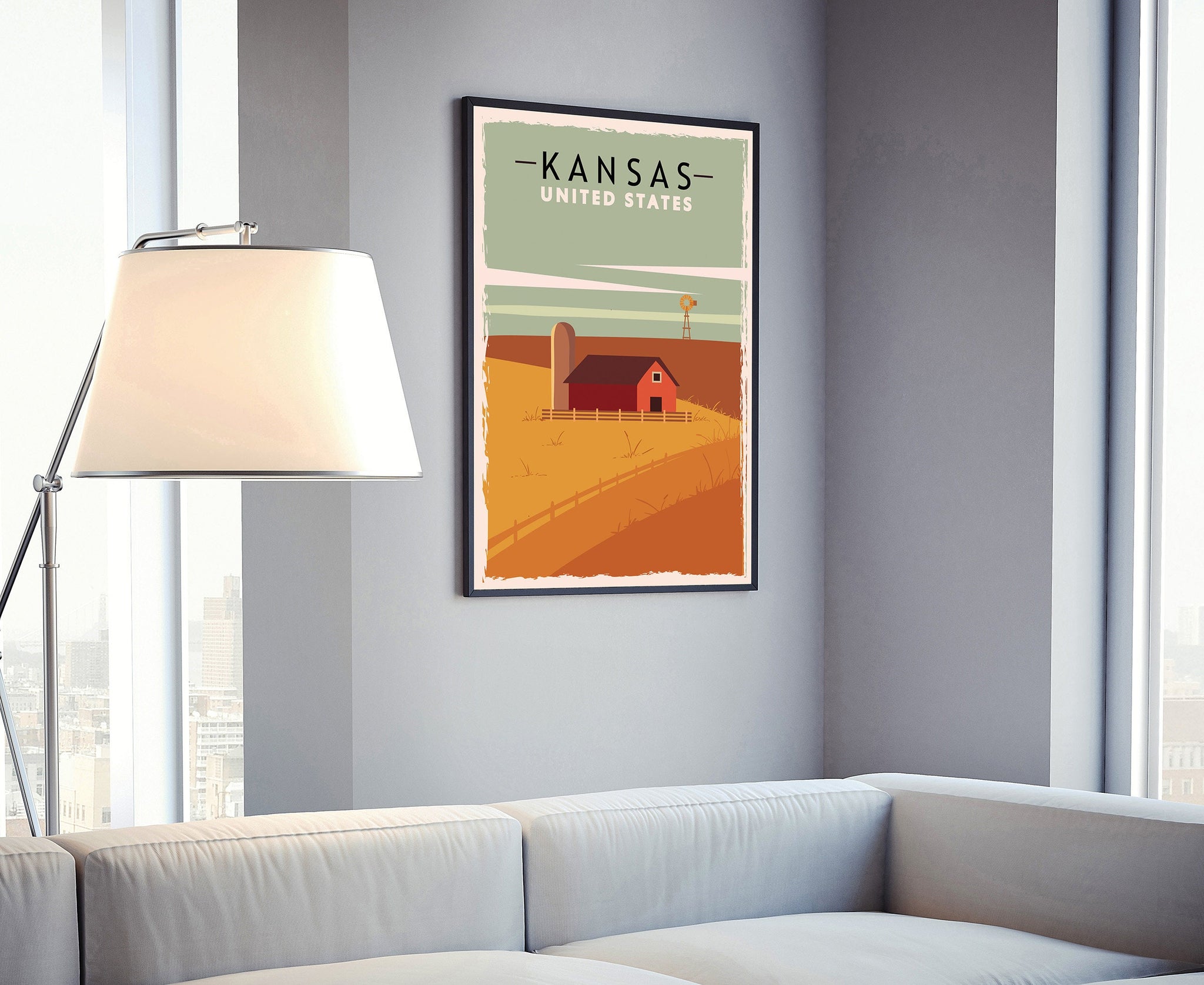 Retro Style Travel Poster, Kansas Vintage Rustic Poster Print, Home Wall Art, Office Wall Decor, Poster Prints, Kansas, State Map Poster