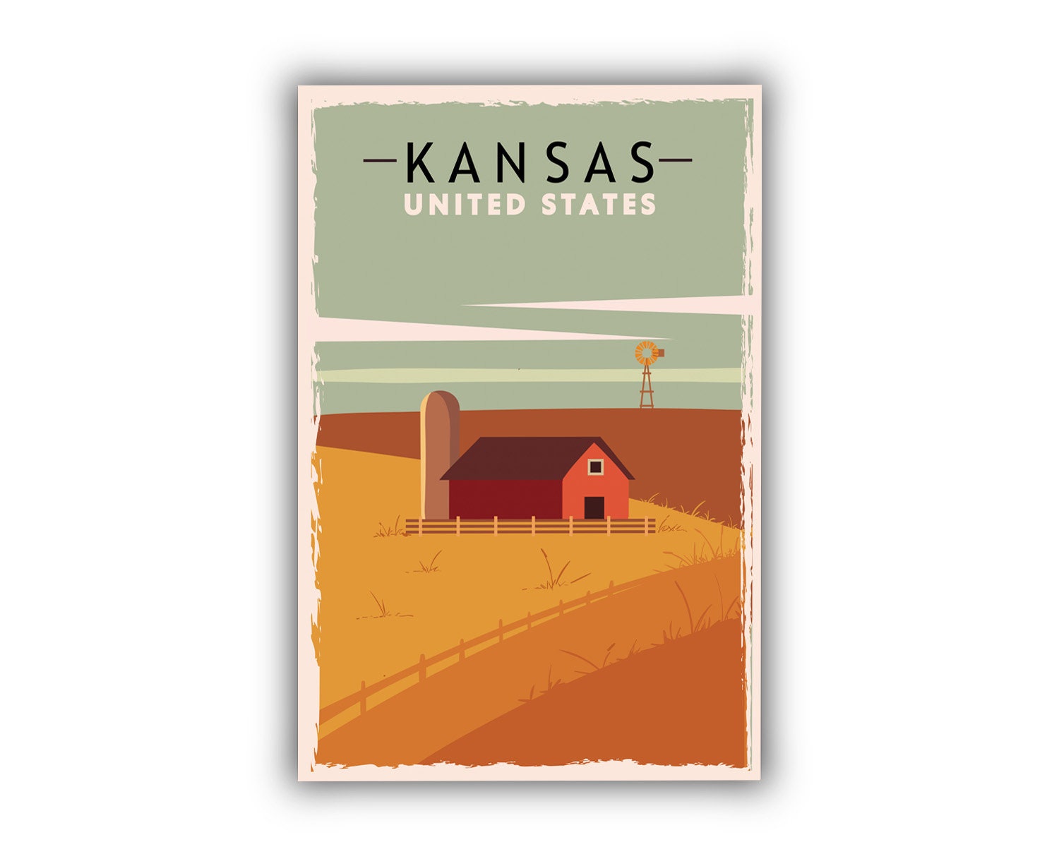 Kansas Vintage Rustic Poster Print, Retro Style Travel Poster