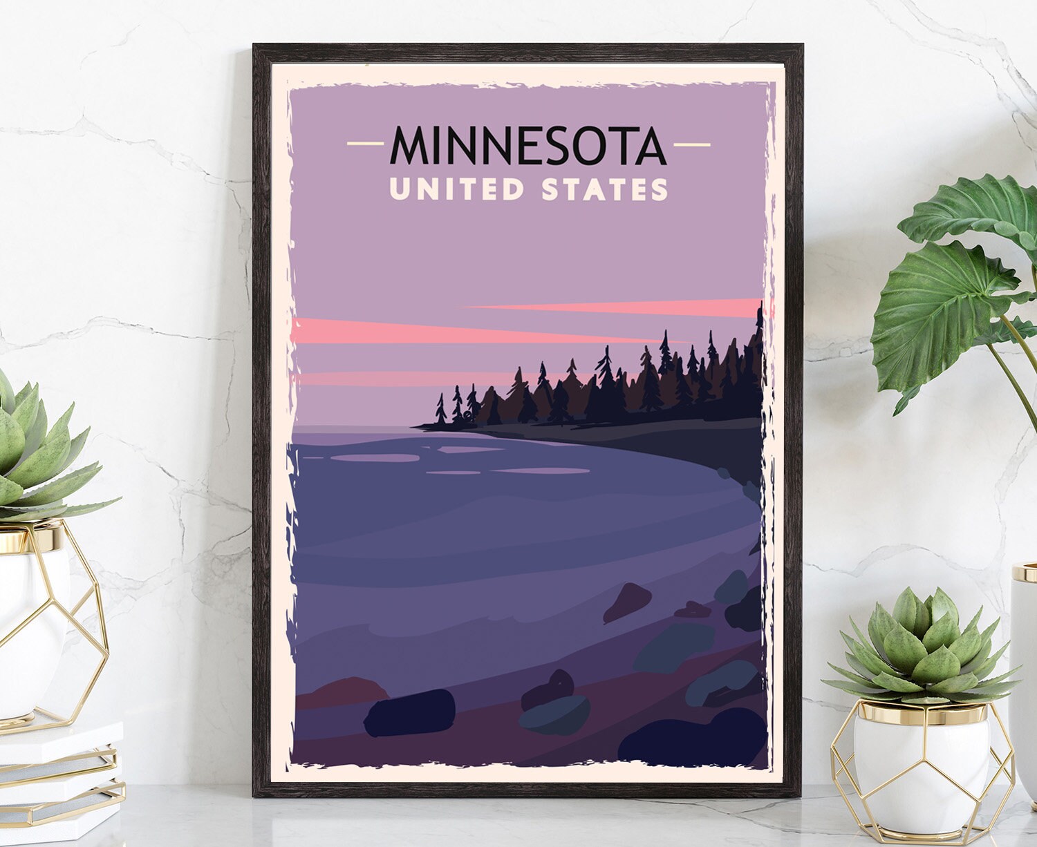 Retro Style Travel Poster, Minnesota Vintage Rustic Poster Print, Home Wall Art, Office Wall Decor, Posters, Minnesota, State Map Poster