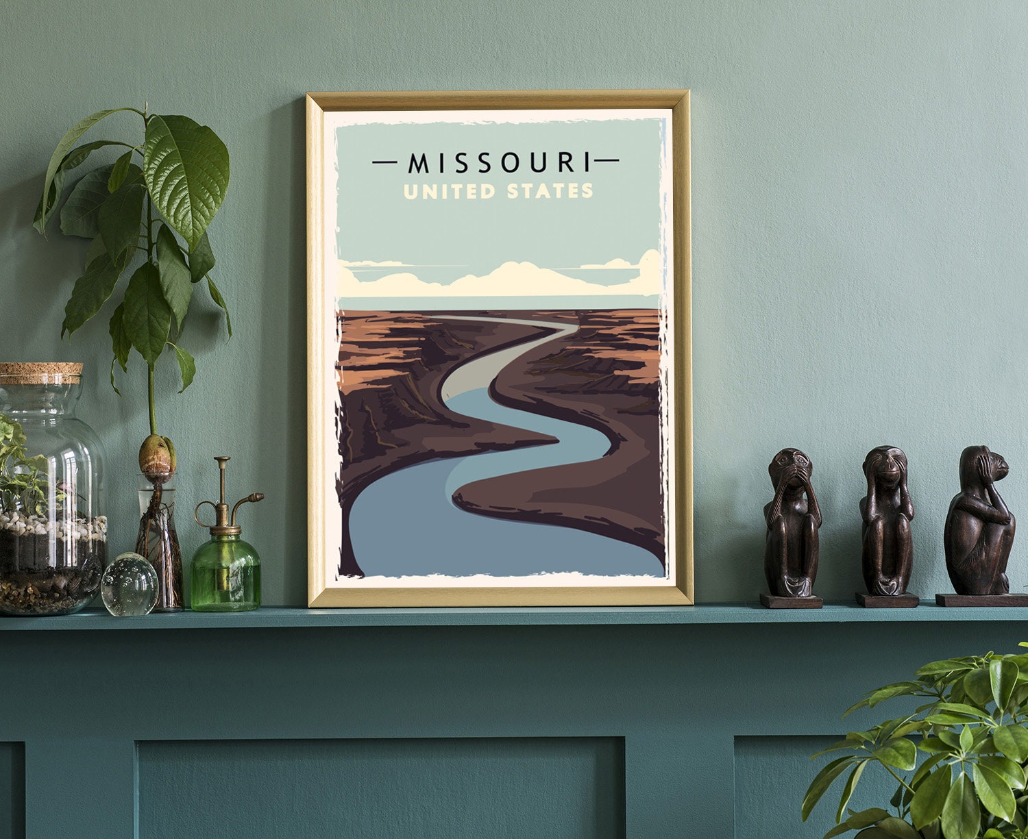 Retro Style Travel Poster, Missouri Vintage Rustic Poster Print, Home Wall Art, Office Wall Decor, Poster Prints, Missouri, State Map Poster