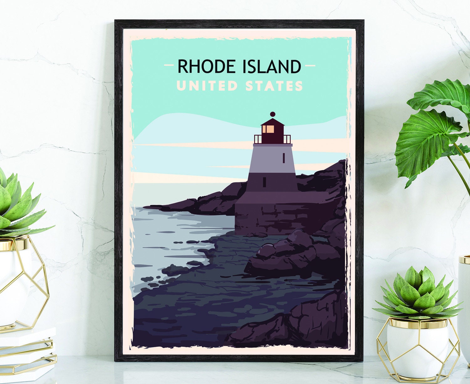 Retro Style Travel Poster, Rhode Island Vintage Rustic Poster Print, Home Wall Art, Office Wall Decor, Rhode Island, State Map Poster