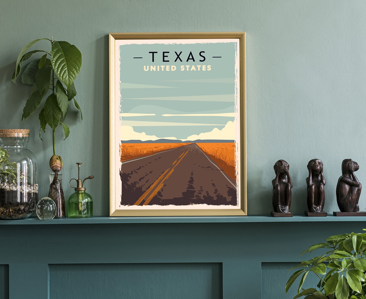 Retro Style Travel Poster, Texas Vintage Rustic Poster Print, Home Wall Art, Office Wall Decor, Posters, Texas, State Map Poster