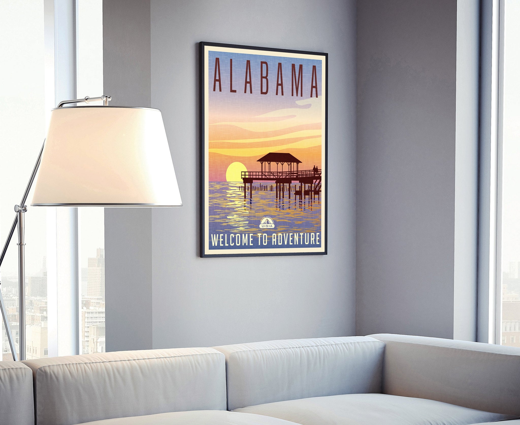 Retro Style Travel Poster, Alabama Vintage Rustic Poster Print, Home Wall Art, Office Wall Decor, Posters, Alabama, State Map Poster