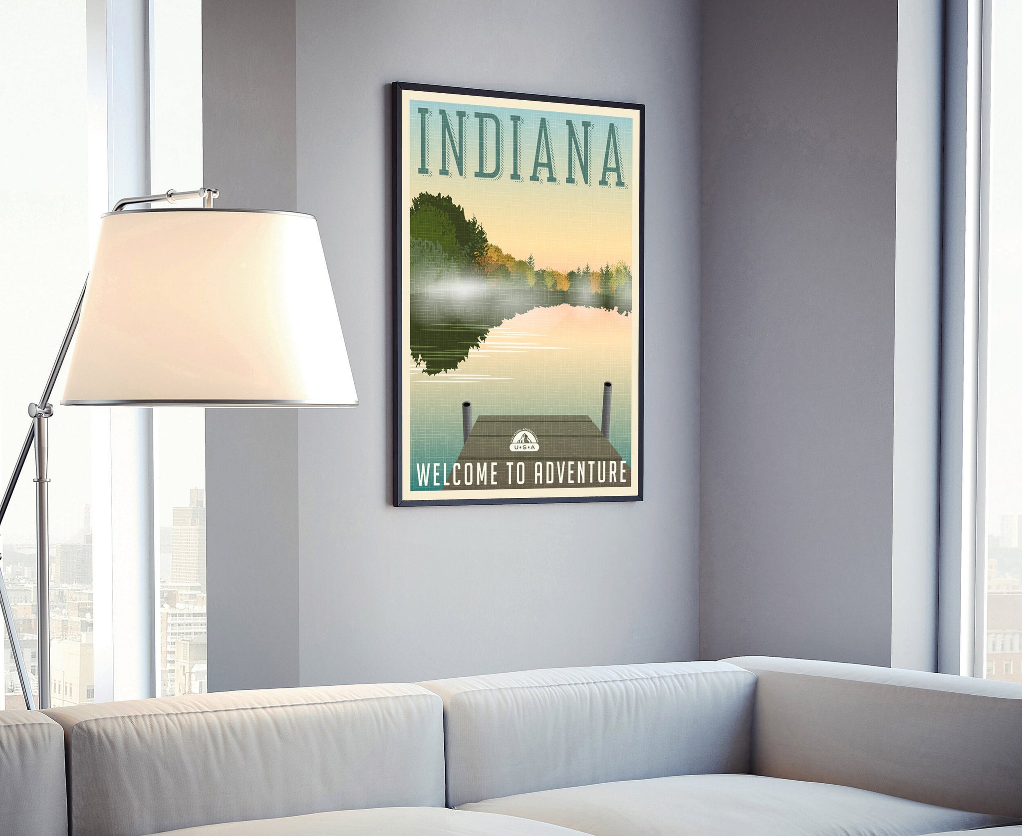 INDIANA retro style travel poster, Vintage rustic poster print, Home wall art, Office poster wall decorations, Indiana state map poster