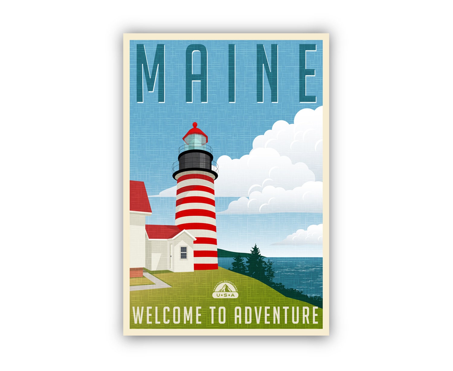 Maine Vintage Rustic Poster Print, Retro Style Travel Poster