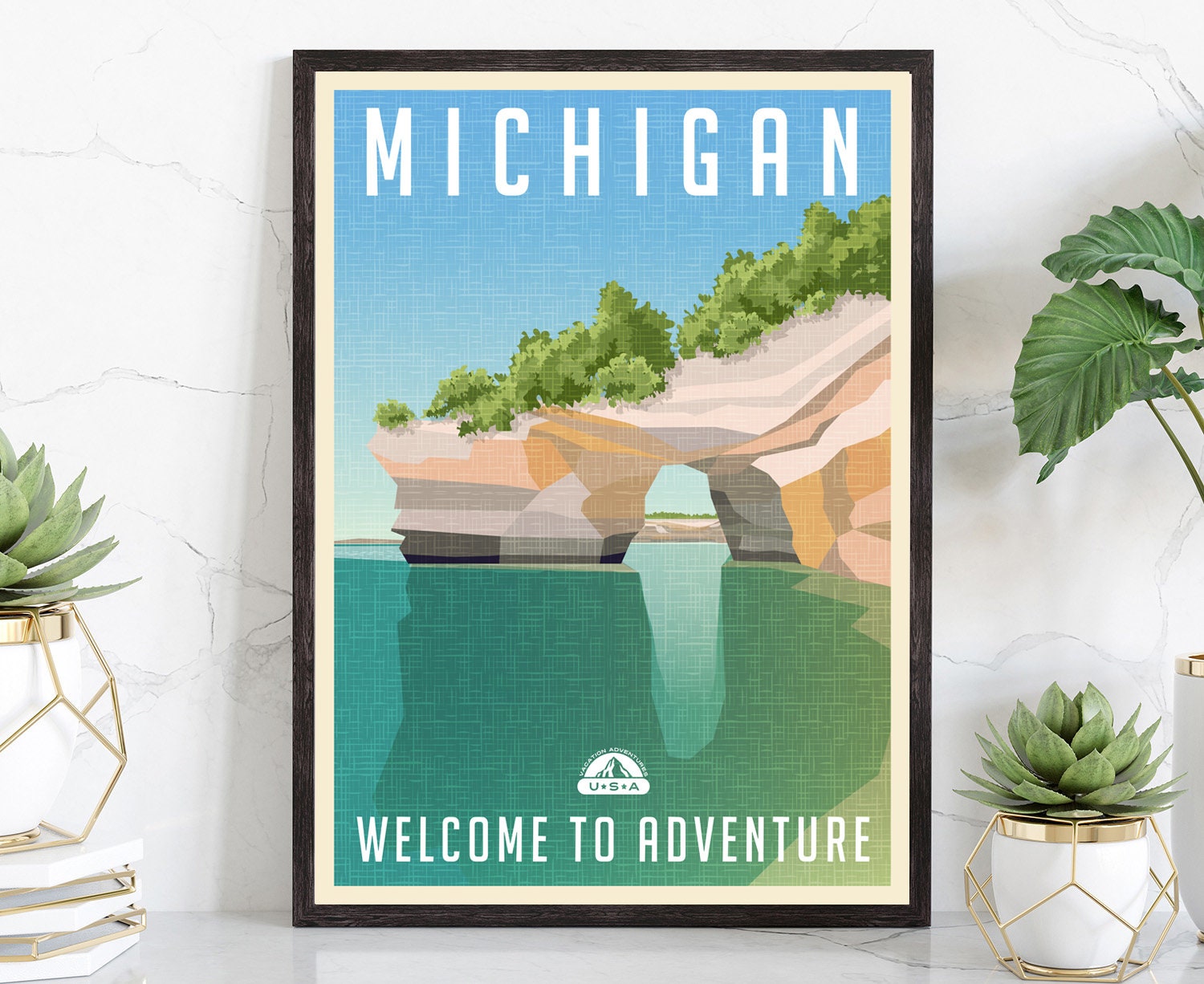 Retro Style Travel Poster, Michigan Vintage Rustic Poster Print, Home Wall Art, Office Wall Decor, Poster Prints, Michigan, State Map Poster