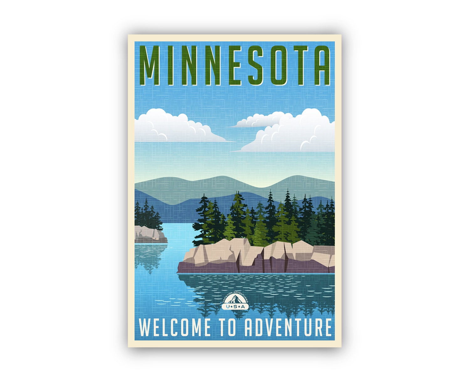 Retro Style Travel Poster, Minnesota, Vintage Rustic Poster Print, Home Wall Art, Office Wall Decor,  Minnesota poster, Penn state wall art