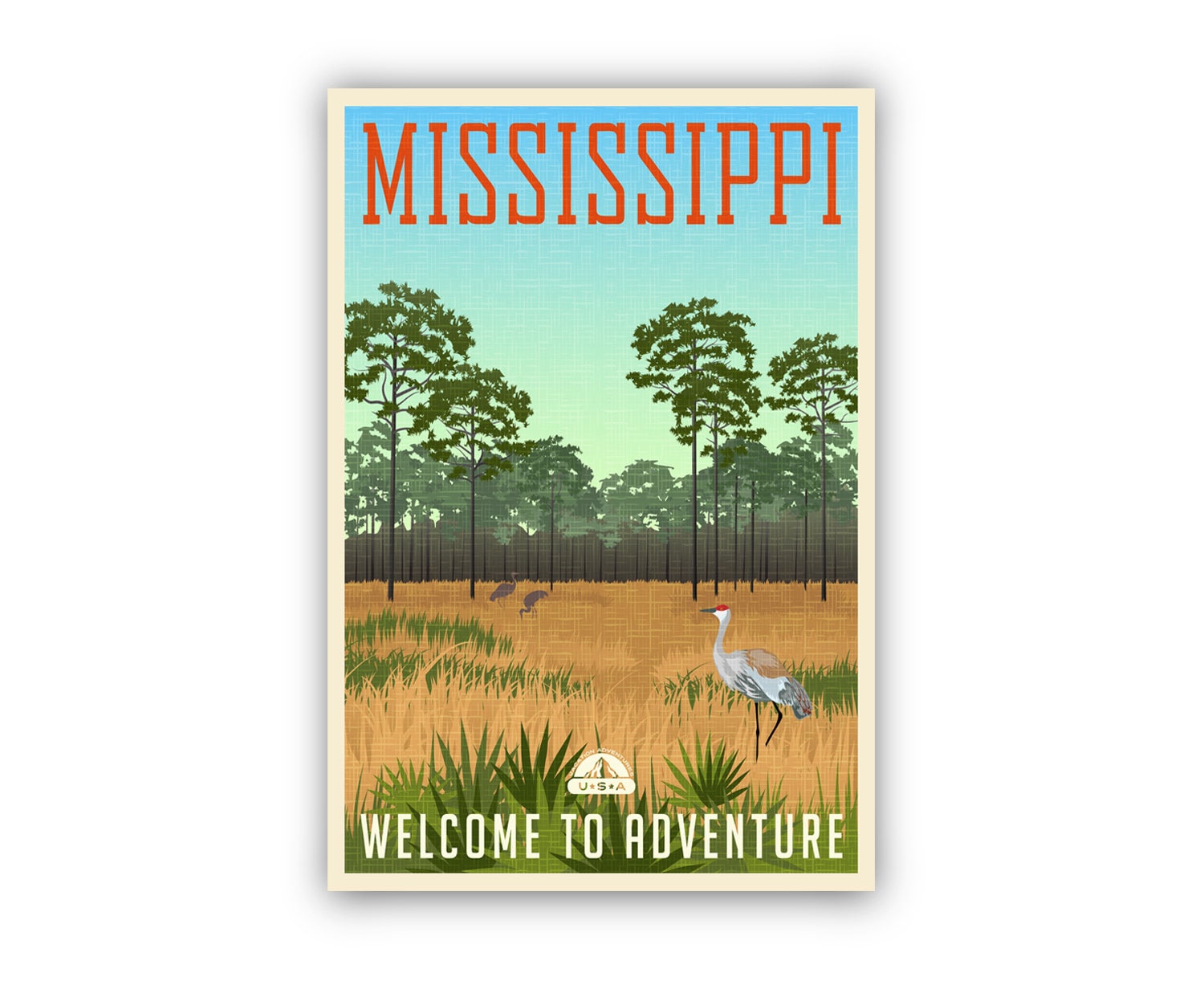 Retro Style Travel Poster, Mississippi vintage rustic poster print, Home wall art, Office wall decoration, Mississippi state map poster