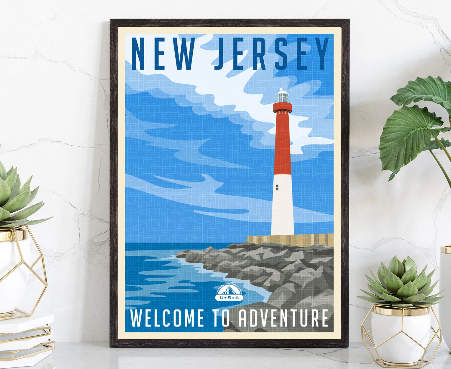 Retro Style Travel Poster, New Jersey Vintage Rustic Poster Print, Home Wall Art, Office Wall Decor, Posters, New Jersey, State Map Poster