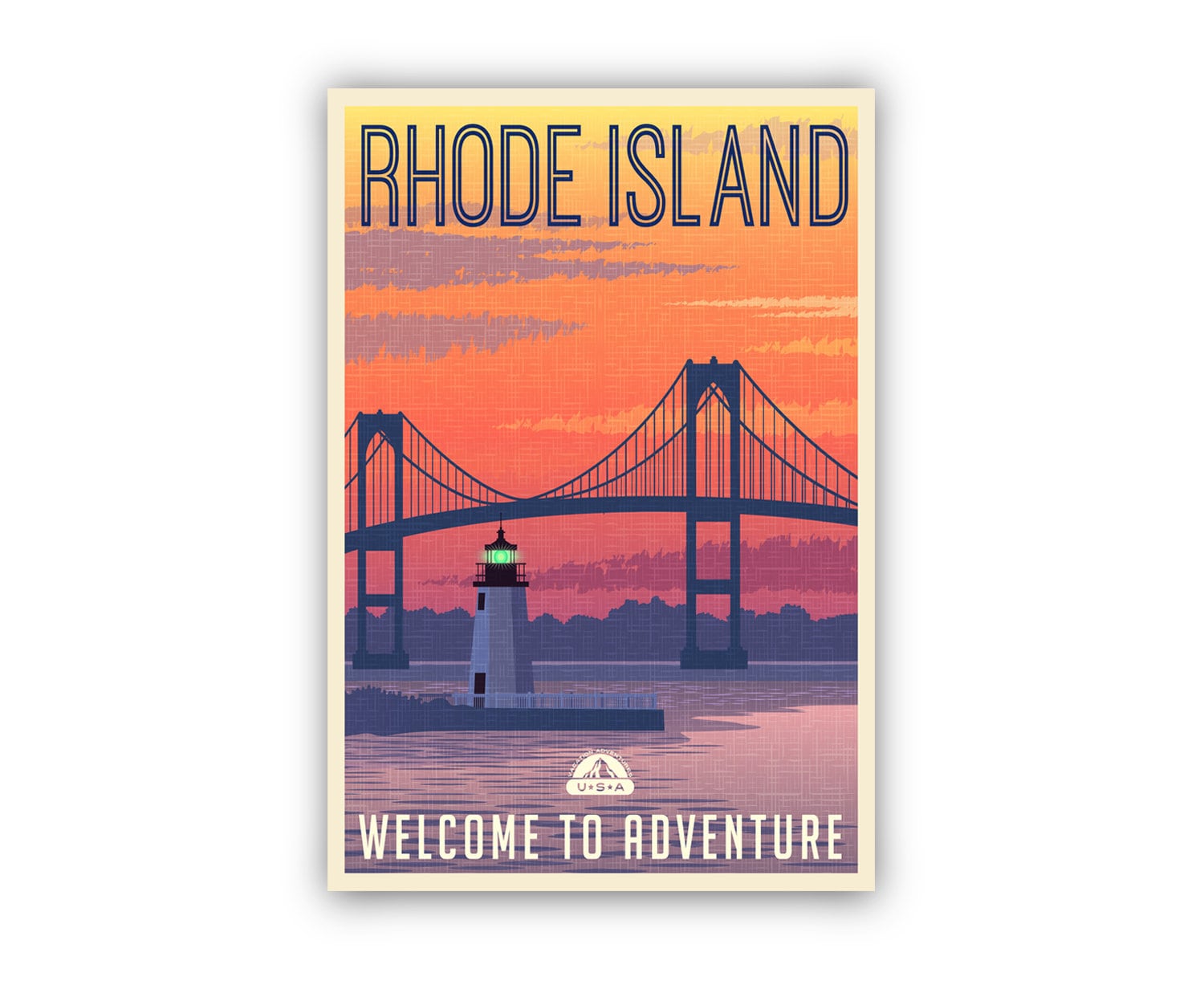Retro Style Travel Poster, Rhode Island Vintage Rustic Poster Print, Home Wall Art, Office Wall Decor, Rhode Island, State Map Poster Print