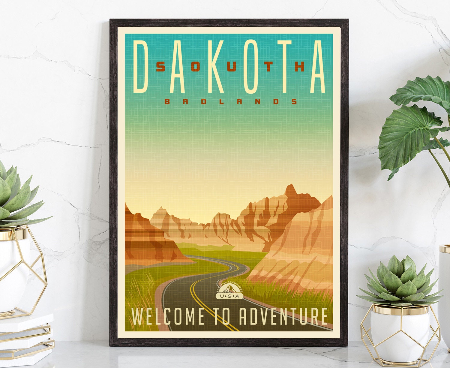 South Dakota Vintage Rustic Poster Print, Retro Style Travel Poster