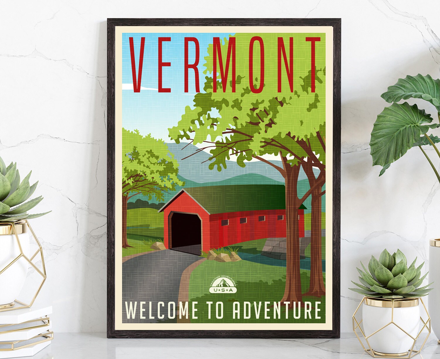 Retro Style Travel Poster, Vermont Vintage Rustic Poster Print, Home Wall Art, Office Wall Decor, Poster Prints, Vermont, State Map Poster